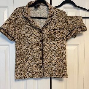 Leopard Print Button-Up Shorts Pajama Set